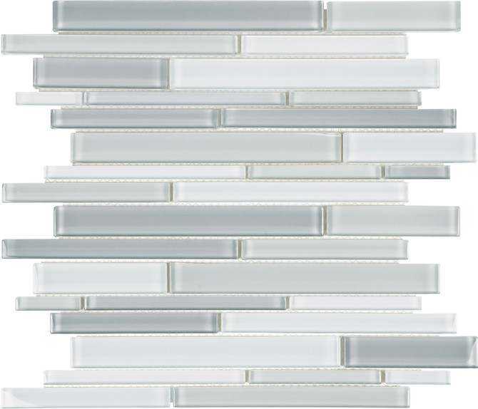 Bliss Element Glass Shades Of Grey Blend 12×12 Random Strip Mosaic