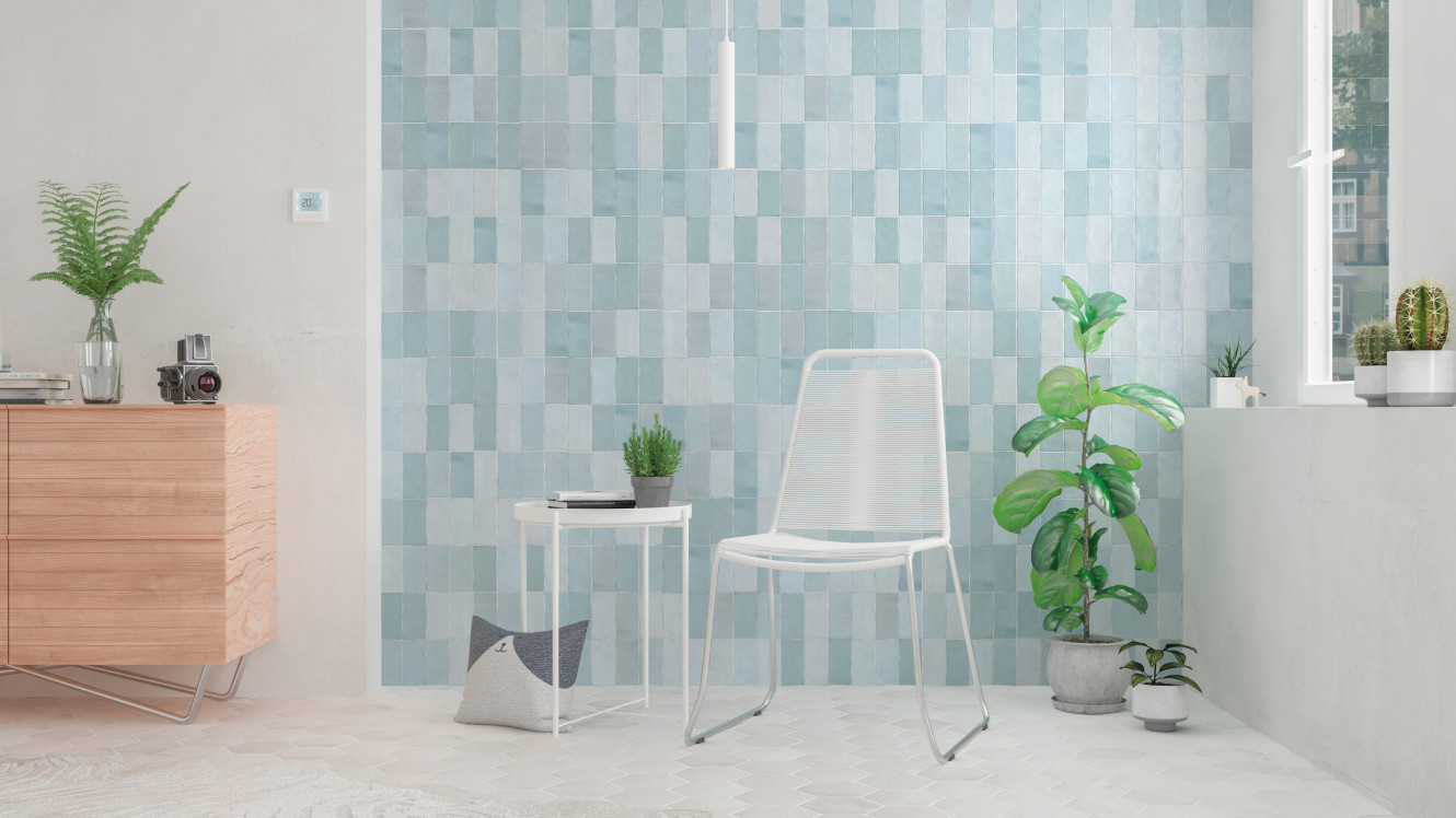 Fez Aqua 2.5x5 Matte and Cottage White Hex 5.5x6.3