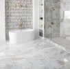 Presario Lumen White 12x24, Modern Lantern Mosaic and Pebble Mosaic