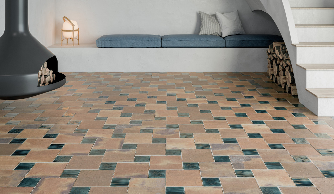 Roots Rust 9x9 and Teal Gloss 4x4