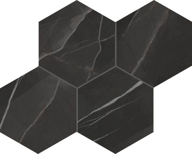 Evolve Black 12×12 Hexagon Mosaic Polished