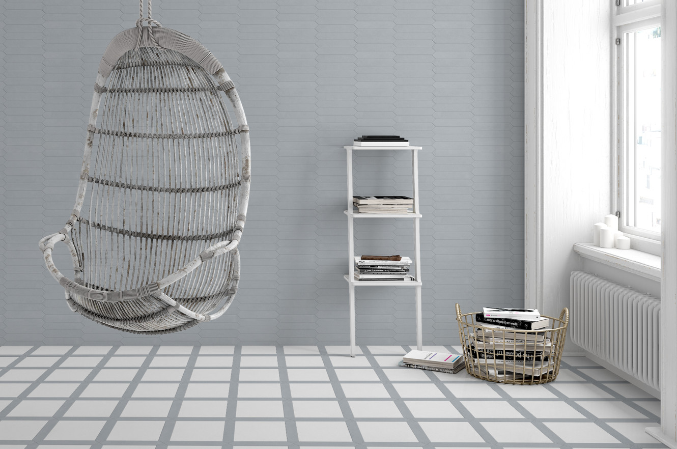 Floor Collection White Square 7.4x7.4 and Azure Pickets 1.5x9