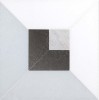 Pietra Visivo Collection Thassos Select Polished, Morning Blue Polished, Blue De Savoi Polished, And Basalto Honed 6×6 Fordham Focal Mosaic Mixed