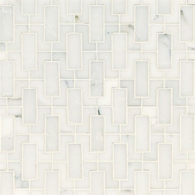 Studio Moderne Stone Calacata 13×12 Fretwork Mosaic Honed
