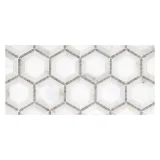 Specialty Mosaic Collection East White Honed, Calacatta Gold Polished, And Smoke Honed 9×10 Hexagon Micromosaic Mixed