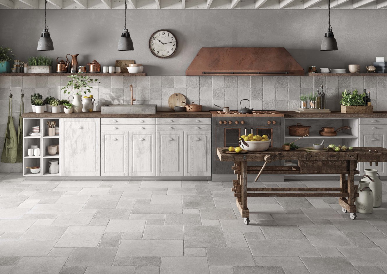 Pietra di Ostuni Grigio 16x24, 16x16, 8x16, 8x8 and Trame Deco 8x8