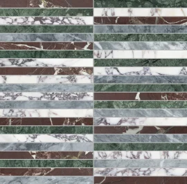 Waterjet Stone Mosaics Tropic 1×6 Stacked Mosaic Mixed Waterjet Stone Mosaics Tropic 1×6 Stacked Mosaic Mixed