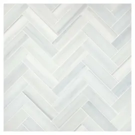 Fine Mosaic Works Sterling Blue Light Select Honed 1×4 Herringbone Grande Mosaic Honed
