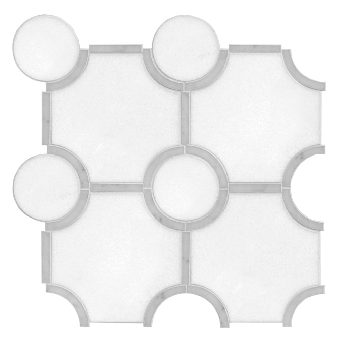 Olynthos Carrara And Thassos Standard 12×12 French Parquet Petite Mosaic