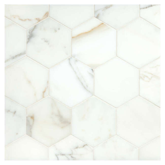Basic Mosaic Collection Calacatta Gold Honed 3-1/2″ Hexagon Mosaic