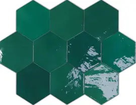 Zellige Hexa Emerald 7/16×7-3/8 Rounded Edge Glossy