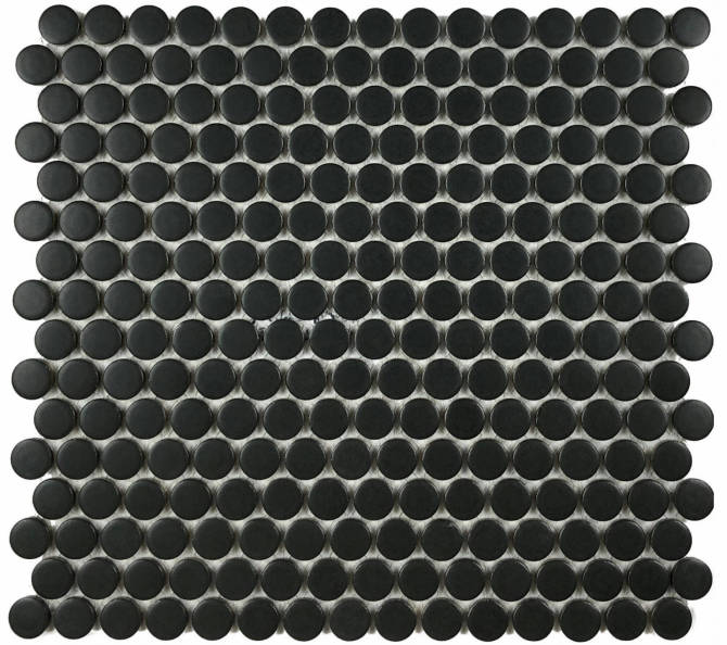 Hexes And O’S Black 3/4″ Penny Round Mosaic Matte