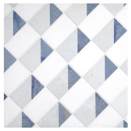 Pietra Visivo Collection Thassos Select Polished, Morning Blue Polished, And Azul Macaubas Select Polished 12×11 Innerangle Mosaic Polished