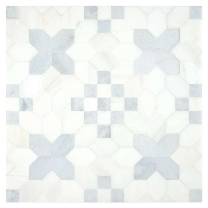 Specialty Mosaic Collection Bianco Dolomiti Ultra Premium Honed And Morning Blue Honed 12×12 Lucid Mosaic