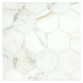 Basic Mosaic Collection Calacatta Gold Honed 3-1/2″ Hexagon Mosaic