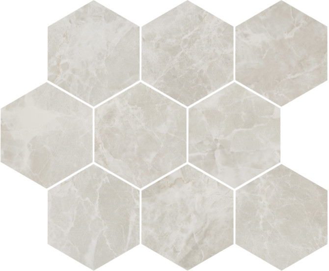 Eterna Gray 4″ Hexagon Mosaic Polished Rectified