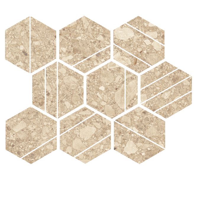Santiago Beige 4″ Deco Hex Mosaic Rectified