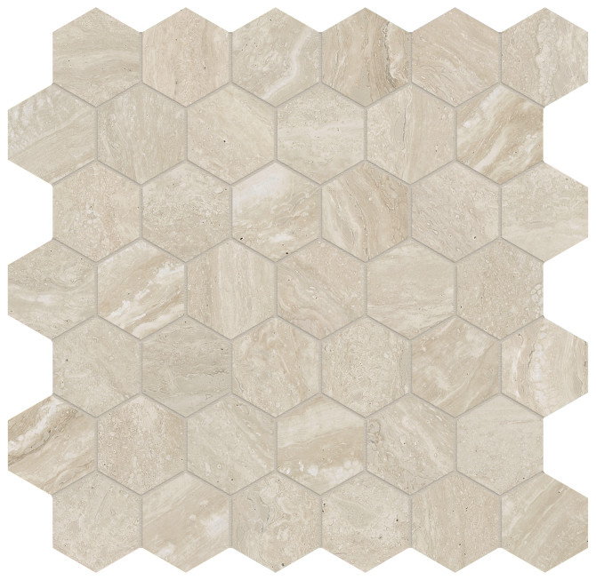 Majesto Travertino Classico 2″ Hexagon Mosaic Organic Matte