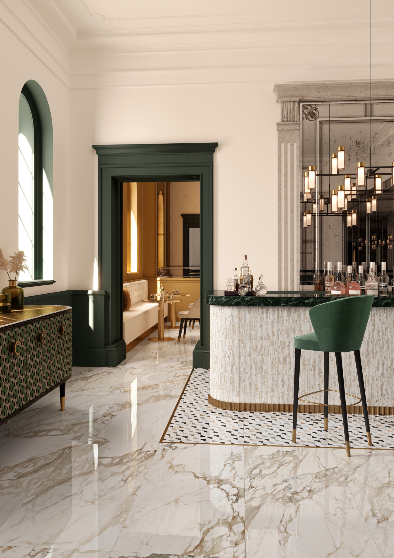 Luce Grey 24x48, Jap Mosaic and Trilusso Deco 24x48