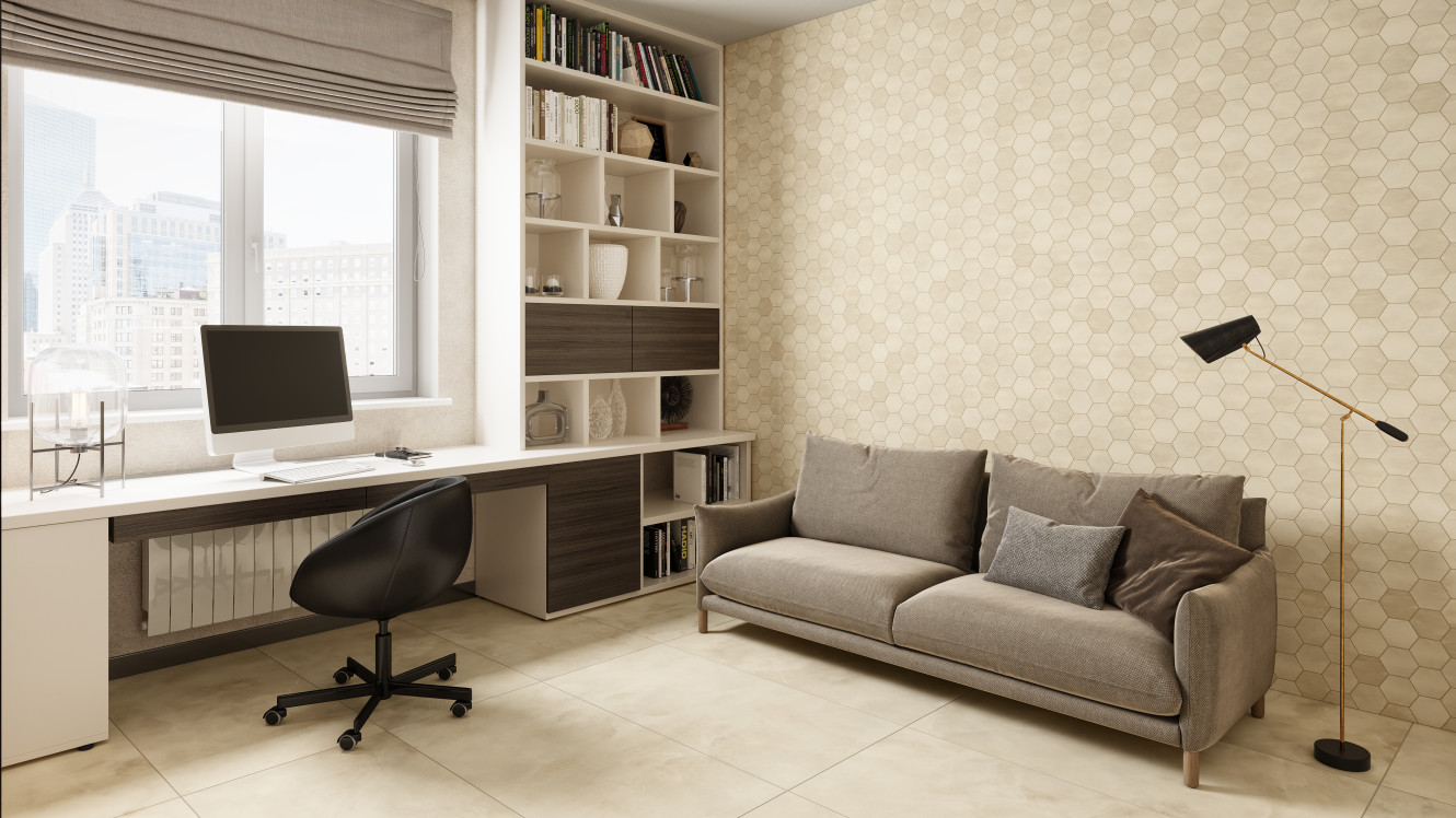 Aquarius Beige 4x4 and 12x24 Hexagon Mosaic Matte