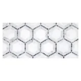 Specialty Mosaic Collection East White Polished, Italian Carrara Polished, And Mugwort Gray Polished 9×10 Hexagon Micromosaic Polished