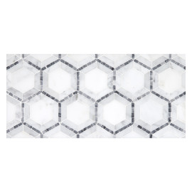 Specialty Mosaic Collection East White Polished, Italian Carrara Polished, And Mugwort Gray Polished 9×10 Hexagon Micromosaic Polished