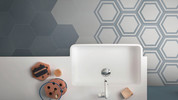 Floor Collection Azure Hex Deco 8x9, Azure Hex 8x9 and White Hex 8x9
